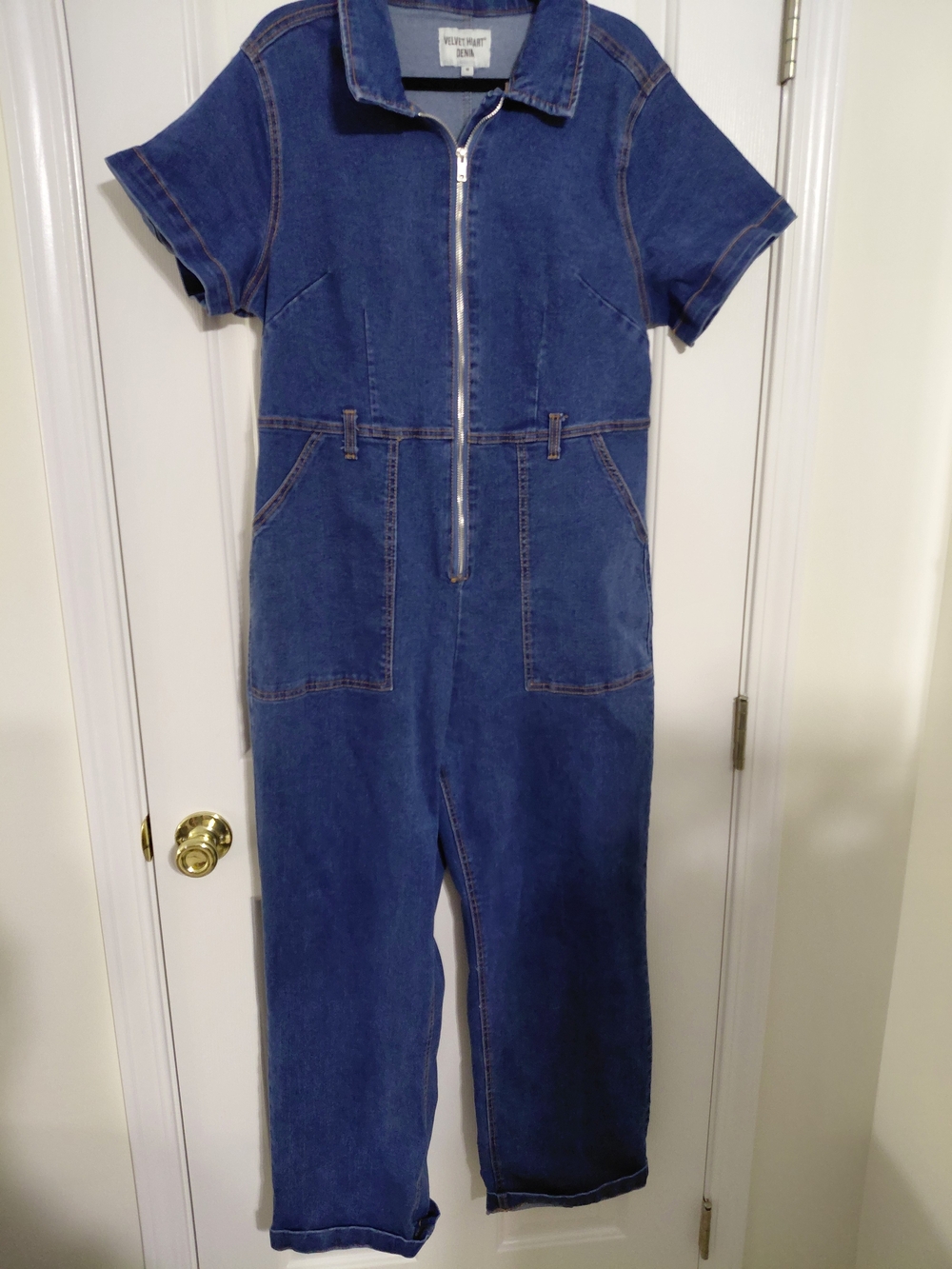 Velvet Heart Blue Denim Short-Sleeve Zip Front One-Piece